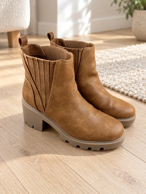 Dolce Vita Noel Chelsea Ankle Boots Tan Brown Lug Sole Block Heel Size 9