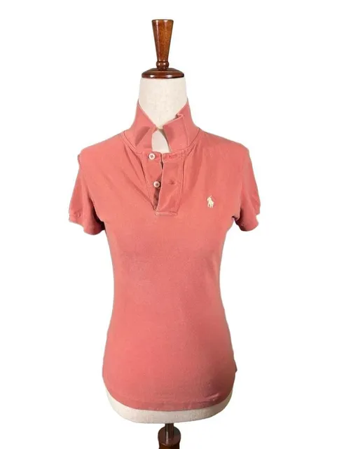 Ralph Lauren The Skinny Polo Size XS Coral Pink Cotton Shirt h1594