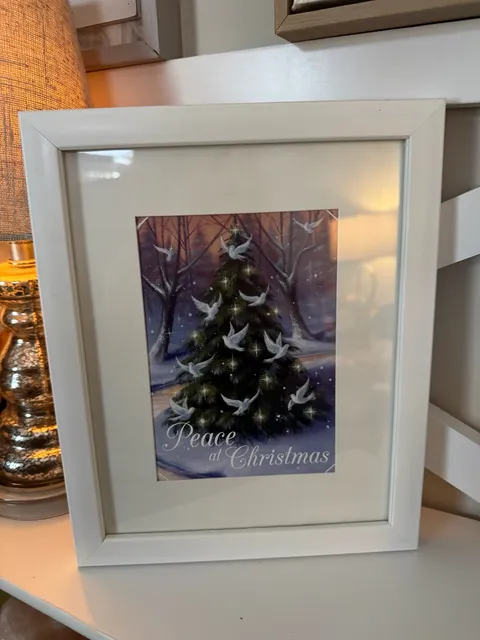 Framed Peace at Christmas Doves and Tree Decor