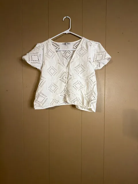 Madewell Eyelet Flutter-Sleeve Top Size L White Button Front Blouse