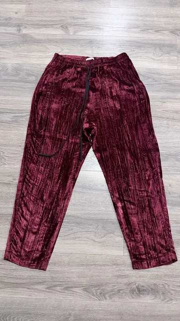 s.k. manor hill Crushed Velvet Pants Size M Burgundy Drawstring Trousers