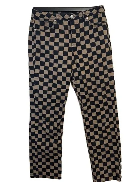 Fall Statement Mid Rise Checkered Straight Leg Pants