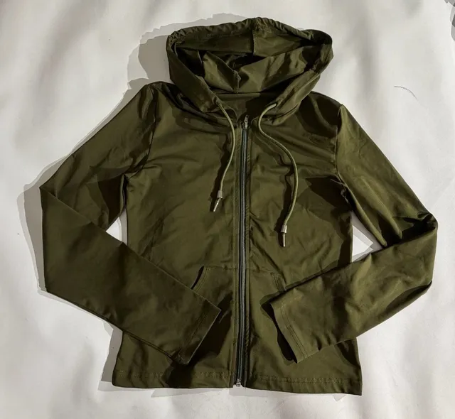 Olive Green Full Zip Fitted Lightweight Hoodie Jacket Size L