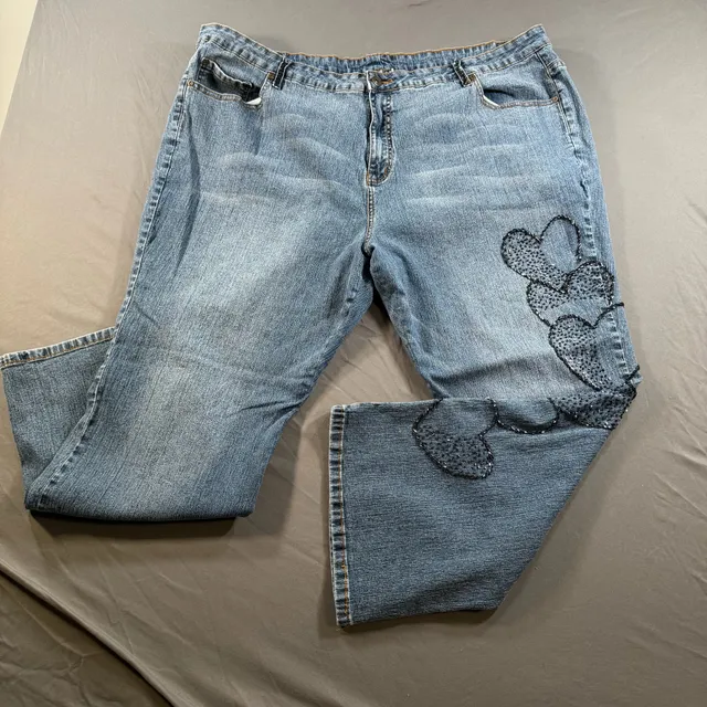 Denim 24/7 Women's Plus Size 22W Beaded Heart Embellished Jeans Y2K