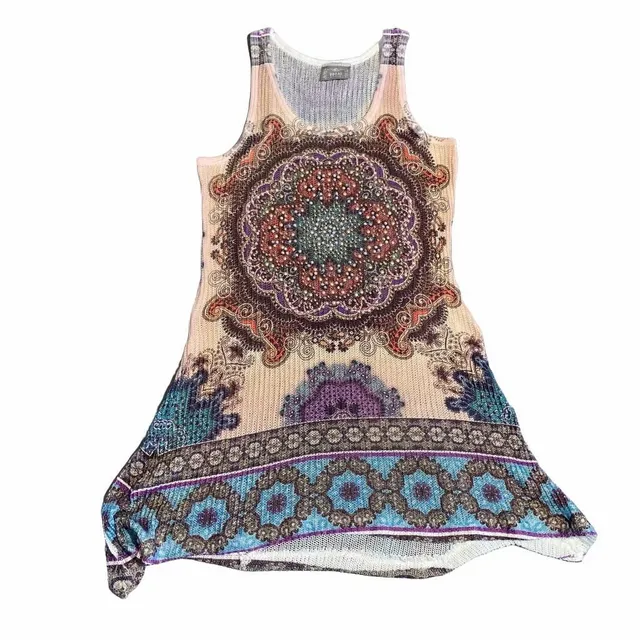 Vocal Boho Paisley Mandala Print Knit Tank Top Dress