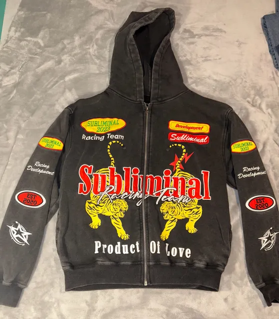 Men’s Subliminal Racing Team Full Zip Hoodie Black all patches size small