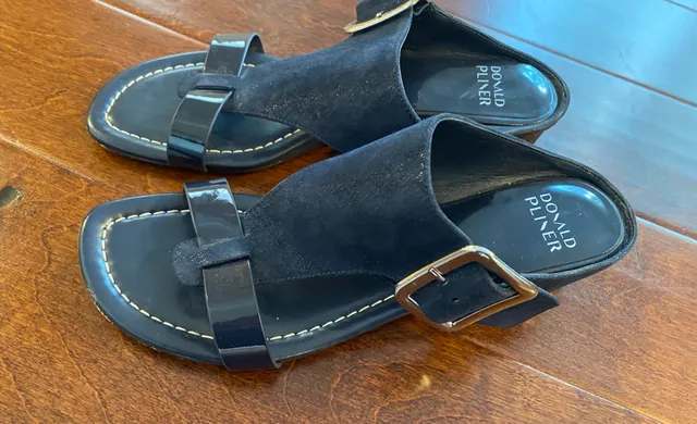 Donald Pliner Vine Wedge Sandals Size 9.5M Navy Blue Leather Suede