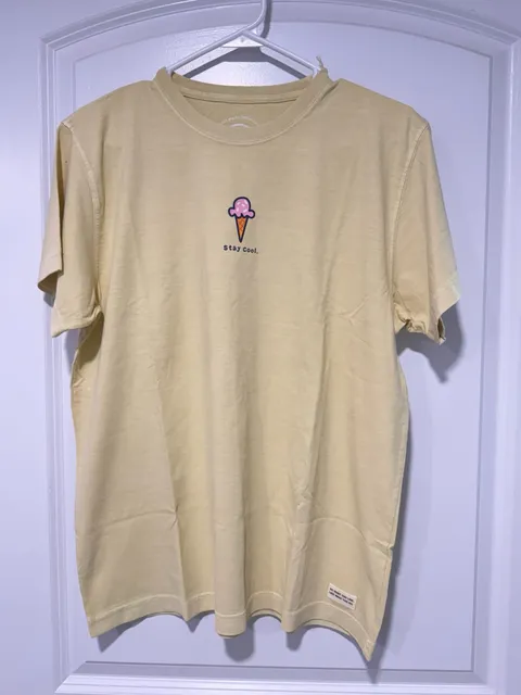 Life Is Good Stay Cool Ice Cream Graphic Tee Pastel Yellow Summer Size L