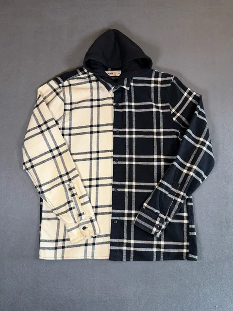 Hollister Men's Colorblock Plaid Hooded Flannel Shirt Jacket Size L