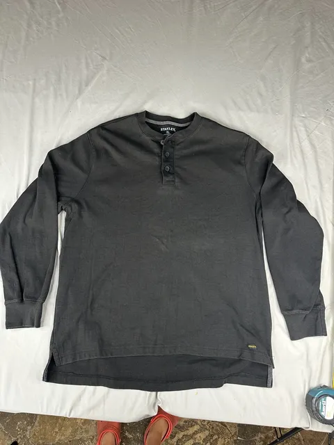 Stanley Henley Long Sleeve Size XL Black Cotton Workwear Top Shirt