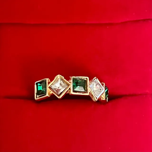 Handcrafted Square Emerald Intricate Detail Gemstones Statement Band Size 7