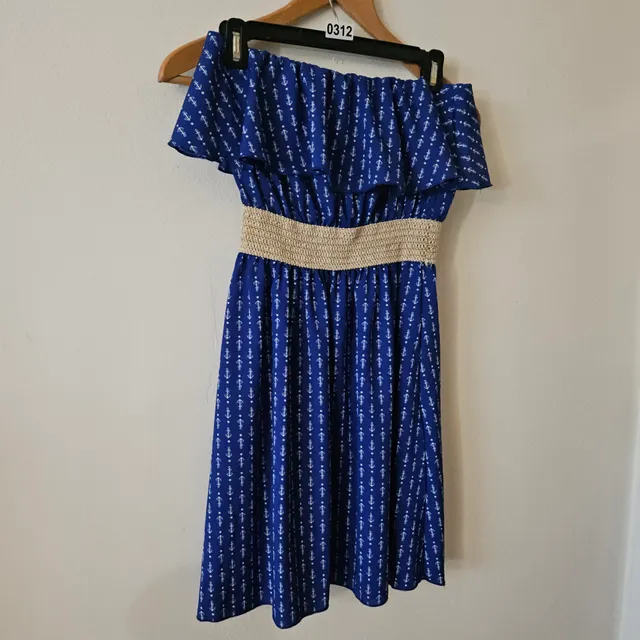 Blue Anchor Print strapless dress 312