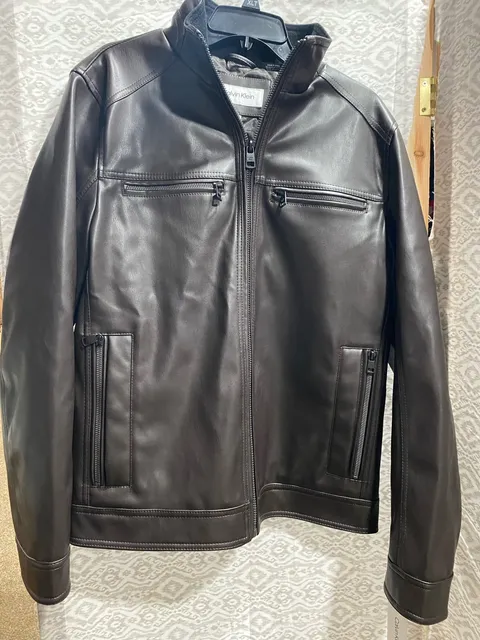 Calvin Klein Faux Leather Moto Jacket Brown 