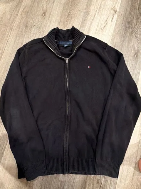 Tommy Hilfiger Full Zip Cardigan Sweater Size XL Black Mock Neck