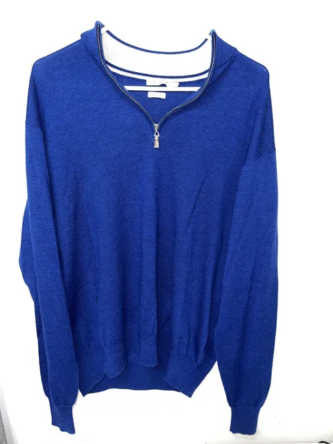 Peter Millar Quarter Zip Silk Blend Sweater Men's XL Royal Blue MS22S01