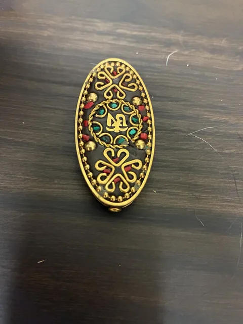 Tibetan Brass Oval Ornate Decorative Amulet