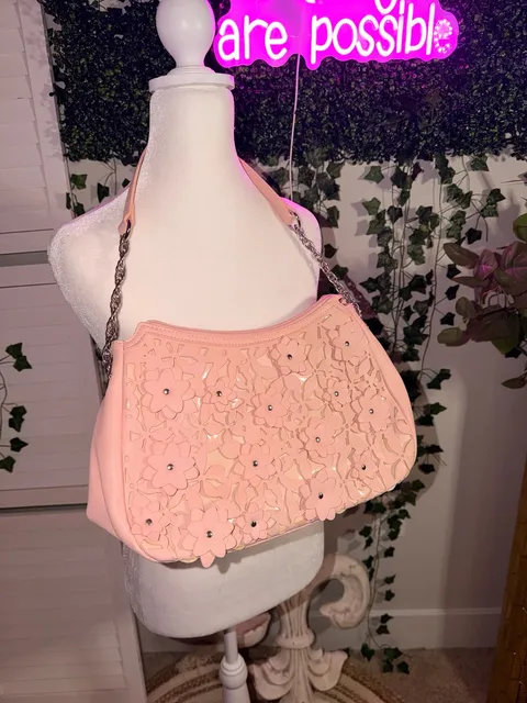 Liz Claiborne Pink Floral Applique Shoulder Bag
