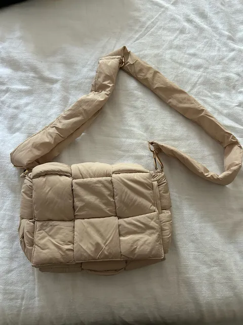 Quilted Puffer Crossbody Bag Beige