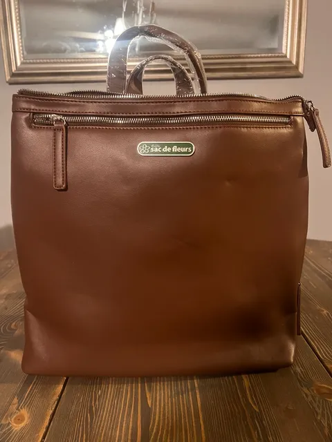 Sac de Fleurs Brown Faux Leather Backpack Handbag