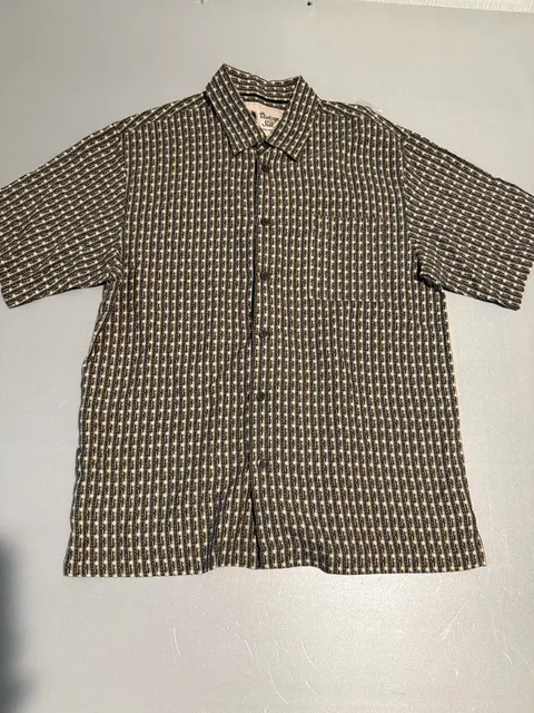 Vintage Silk Short Sleeve Button Up Shirt Size XL Black Geometric Print