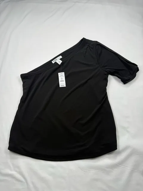 WHBM Outlet One Sleeve Puff Tank Size S Black Top
