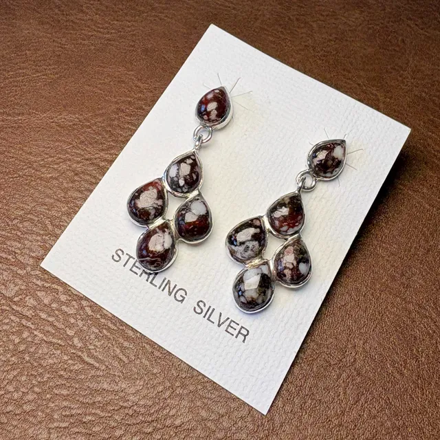 Wild Horse Sterling Silver Teardrop Cluster Dangle Earrings
