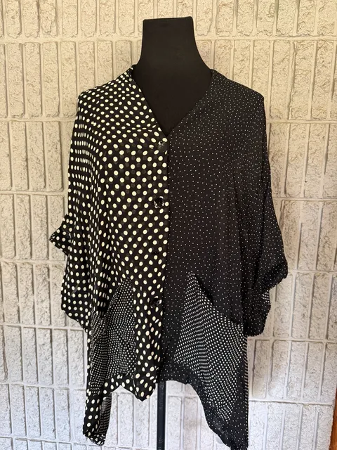 909 Alembika Polka Dot Top Size 2 Black And White