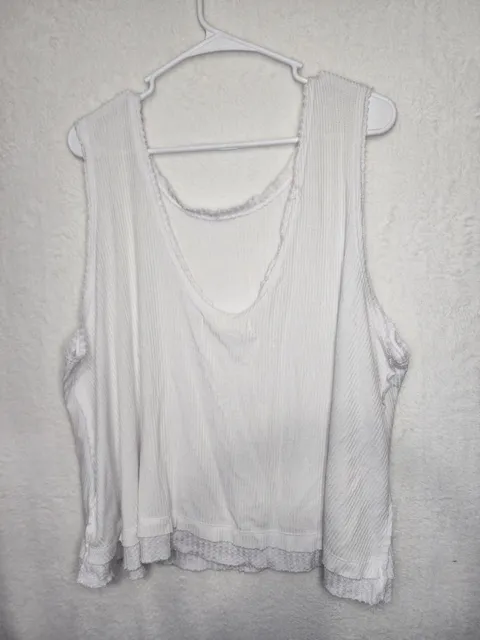 We The Free Ribbed Tank Top Size Large White Raw Edge