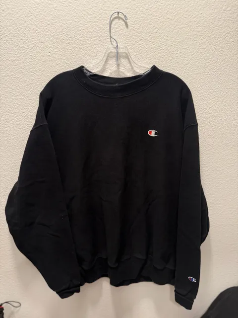 Champion Reverse Weave Sweatshirt Size X-Large Black Logo Crewneck
