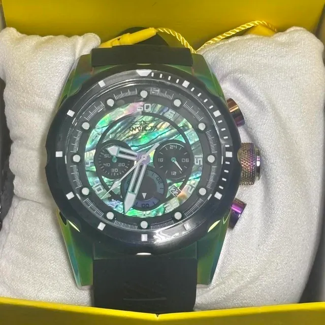 Invicta Bolt Chronograph Watch Rainbow Iridescent Abalone Dial