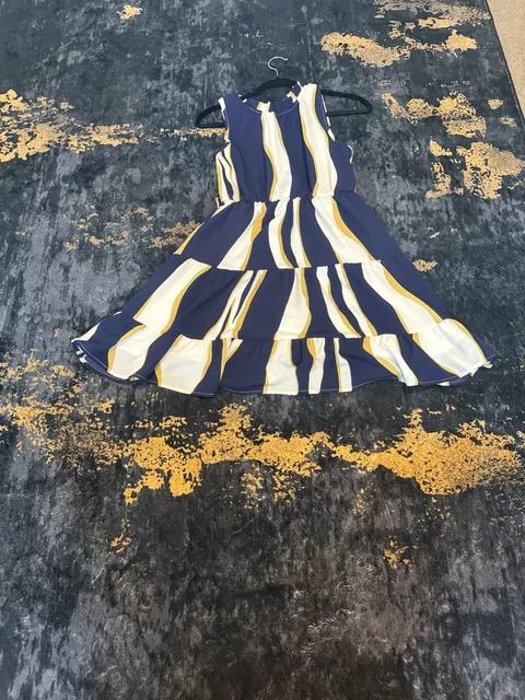 Blue Striped Tiered Sleeveless Dress