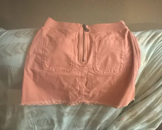 Madewell Zip Up Mini Skirt Size 0 Pink Denim Raw Hem