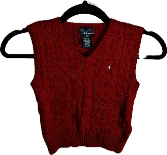 Polo by Ralph Lauren Cable Knit Sweater Vest Size 3/3T Red Cotton