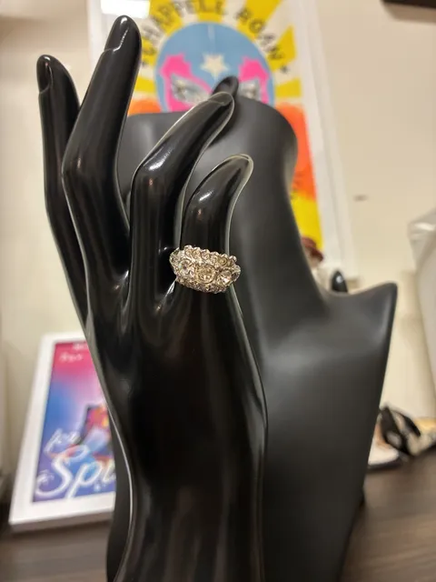 Vintage 1950s Sterling Silver Rhinestone Cluster Cocktail Ring