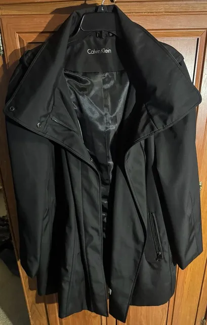 Calvin Klein Trench Coat Size 2X Black Zip Pockets