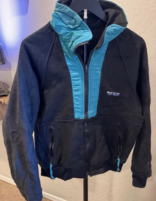 90’s Eddie Bauer Fleece Jacket Size L Black Teal Full Zip