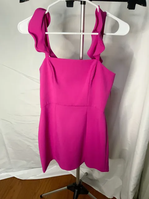 NWT French Connection Pink Ruffle Strap Mini Dress Women Size 4