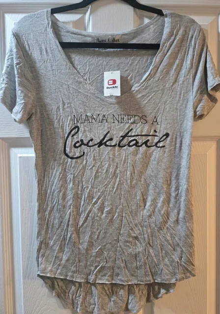 Twine & Stark Mama Needs A Cocktail T-Shirt Size Small Grey V-Neck