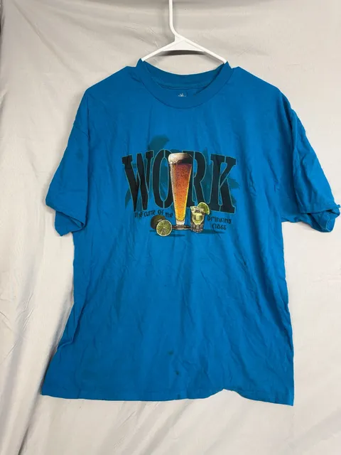Caro Joe Work The Curse Of The Drinking Class T-Shirt Size XL Blue