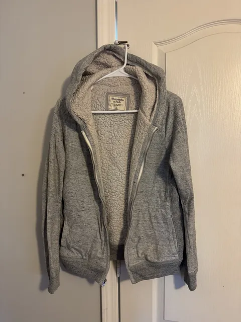 Abercrombie & Fitch Sherpa Lined Full Zip Hoodie Size L Gray