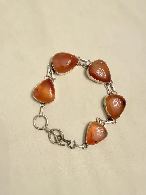 Artisan Sterling Silver Carnelian Teardrop Link Bracelet 925