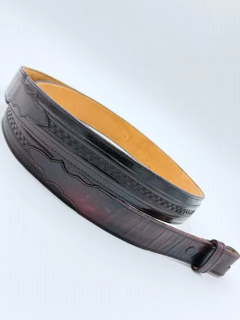Lucchese Leather Belt Size 40 Black Brown Western Tooled