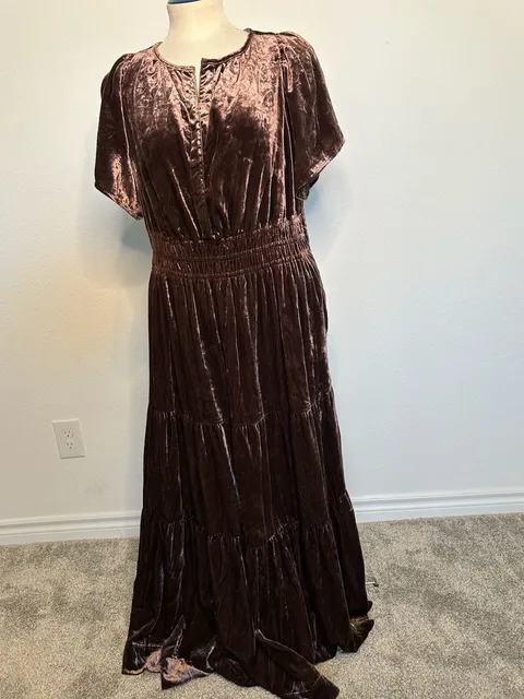 Anthropologie Somerset Maxi Dress Brown Velvet Tiered