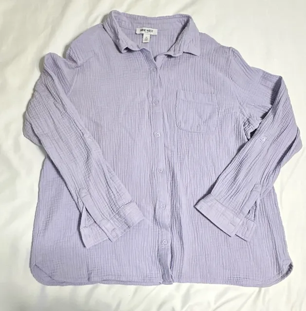 Nine West Double Gauze Button Up Shirt Size XL Lavender