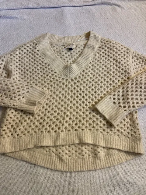 Universal Thread V-Neck Open Knit Sweater Size M Cream