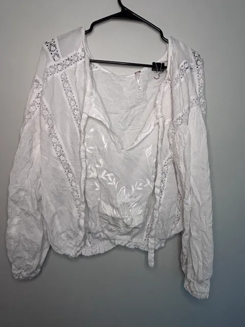 Free People Maria Maria Lace Blouse in White