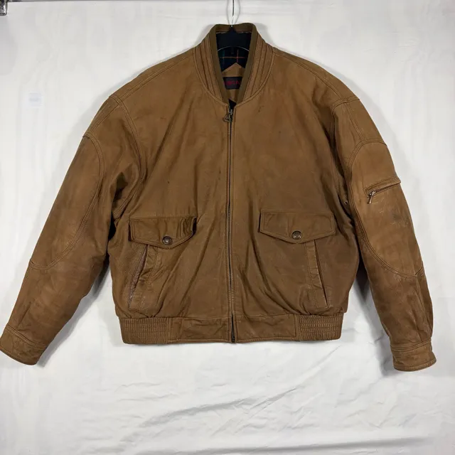 Vintage Leather Bomber Jacket Brown Distressed