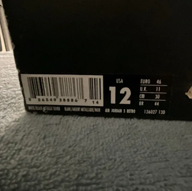 Air Jordan 5 Retro Size 12 White Metallic Silver
