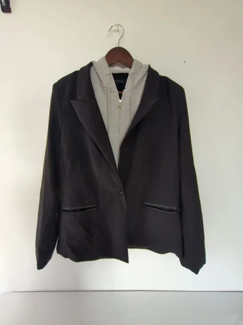 Stella Luce Hooded Blazer Size L Black Gray Layers