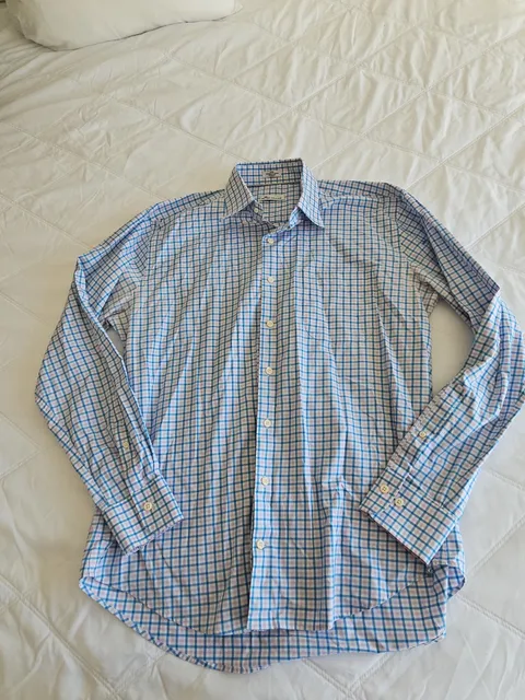 Peter Millar Button-Down Shirt Size Large Blue Plaid Long Sleeve
